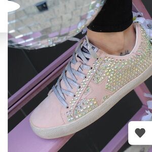 New! Pink AB Rhinestone Embellished Star Sneakers Miracle Miles Ladies 7